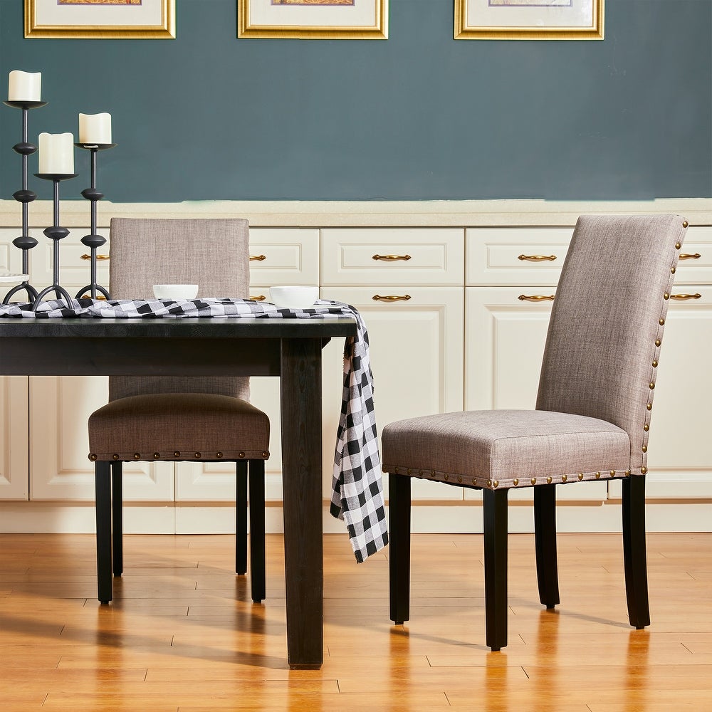 Glitzhome Set of 2 Upholstered Fabric Dining Chair with Studded Decor