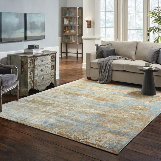 Khachatur Distressed High-Low Blue and Brown Soft Area Rug
