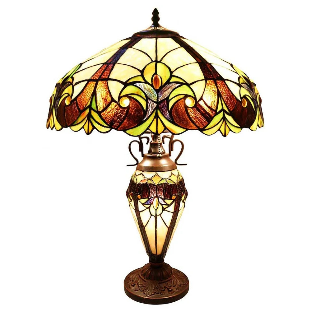 Gracewood Hollow Lemsine Brown and Cream 2-light Art Glass Table Lamp