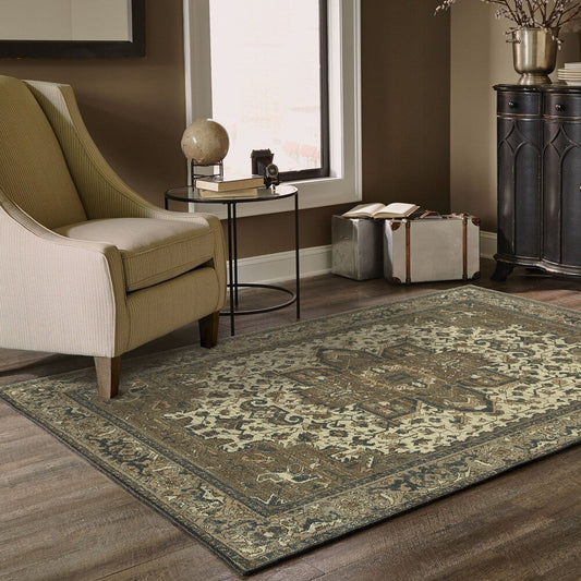 Noble Medallion Cream/ Grey Soft Area Rug