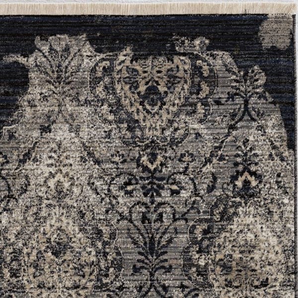 Renza Black Beige Distressed Damask Soft Area Rug