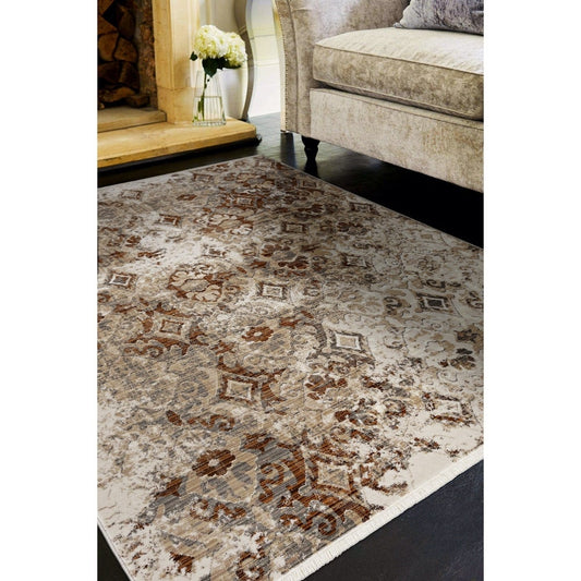 Renza Distressed Ivory Blue/ Sand Emblum  Soft Area Rug