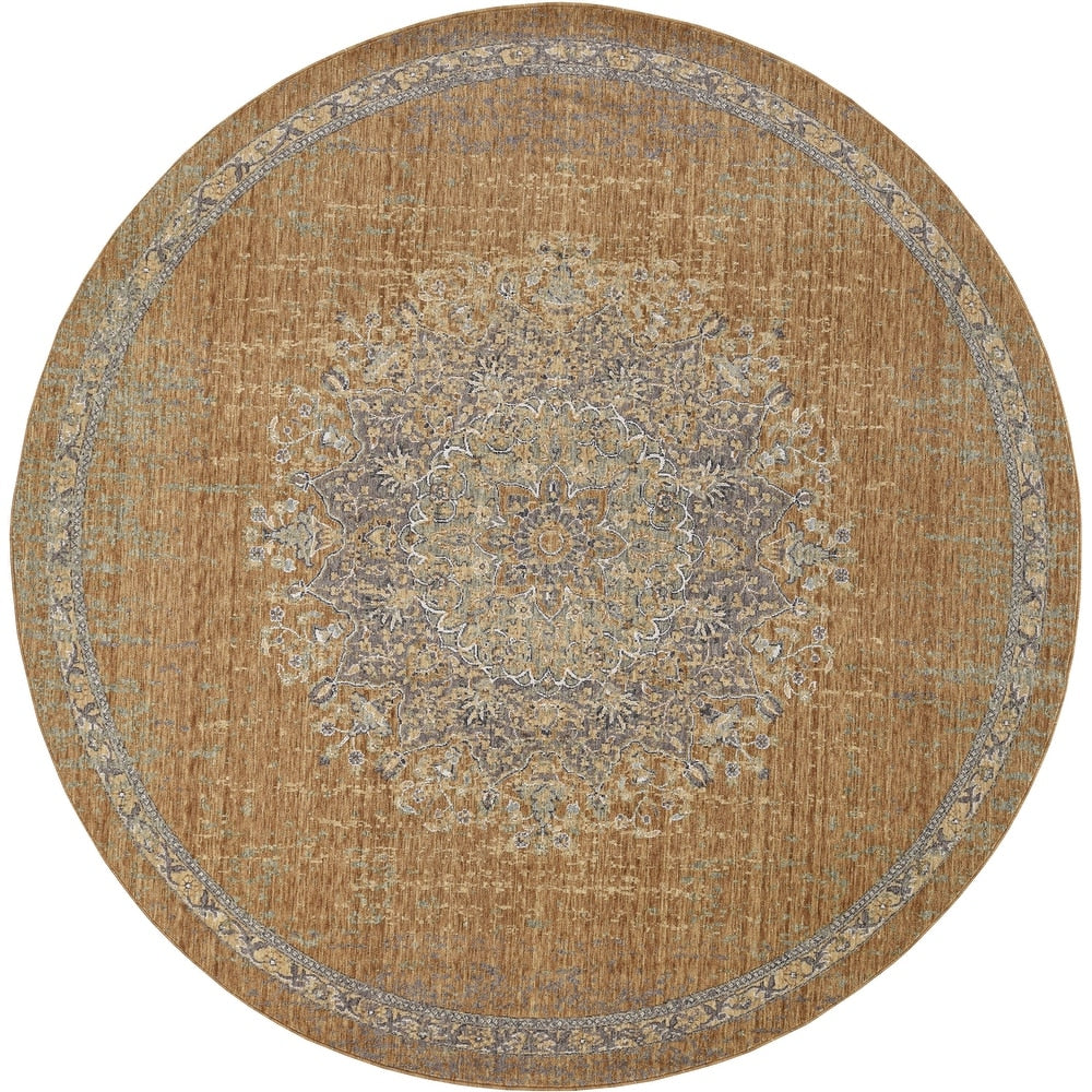 Wool Vintage Medallian Oriental Gold/Light Blue Soft Area Rug