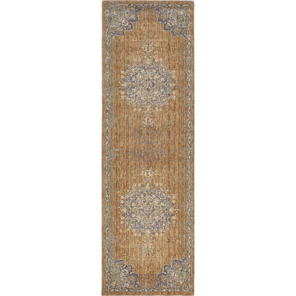 Wool Vintage Medallian Oriental Gold/Light Blue Soft Area Rug