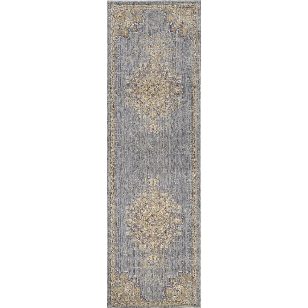 Wool Vintage Medallian Oriental Gold/Light Blue Soft Area Rug