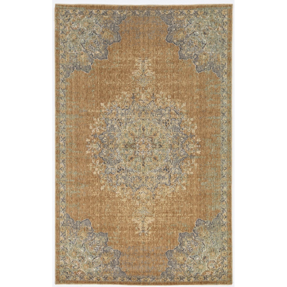 Wool Vintage Medallian Oriental Gold/Light Blue Soft Area Rug