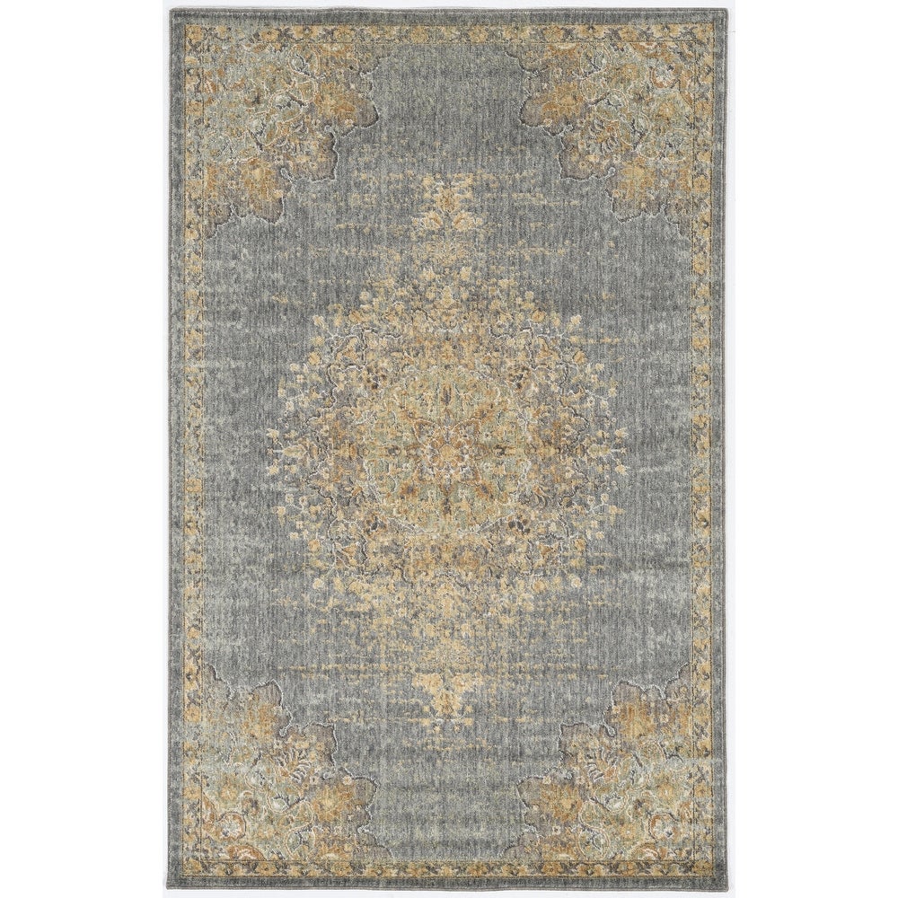 Wool Vintage Medallian Oriental Gold/Light Blue Soft Area Rug