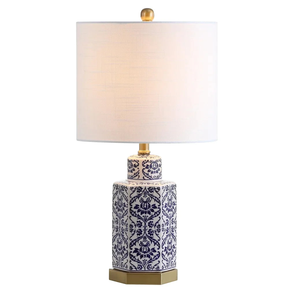 Gretchen 23.5" Ginger Jar Ceramic/Metal LED Table Lamp, Blue/White