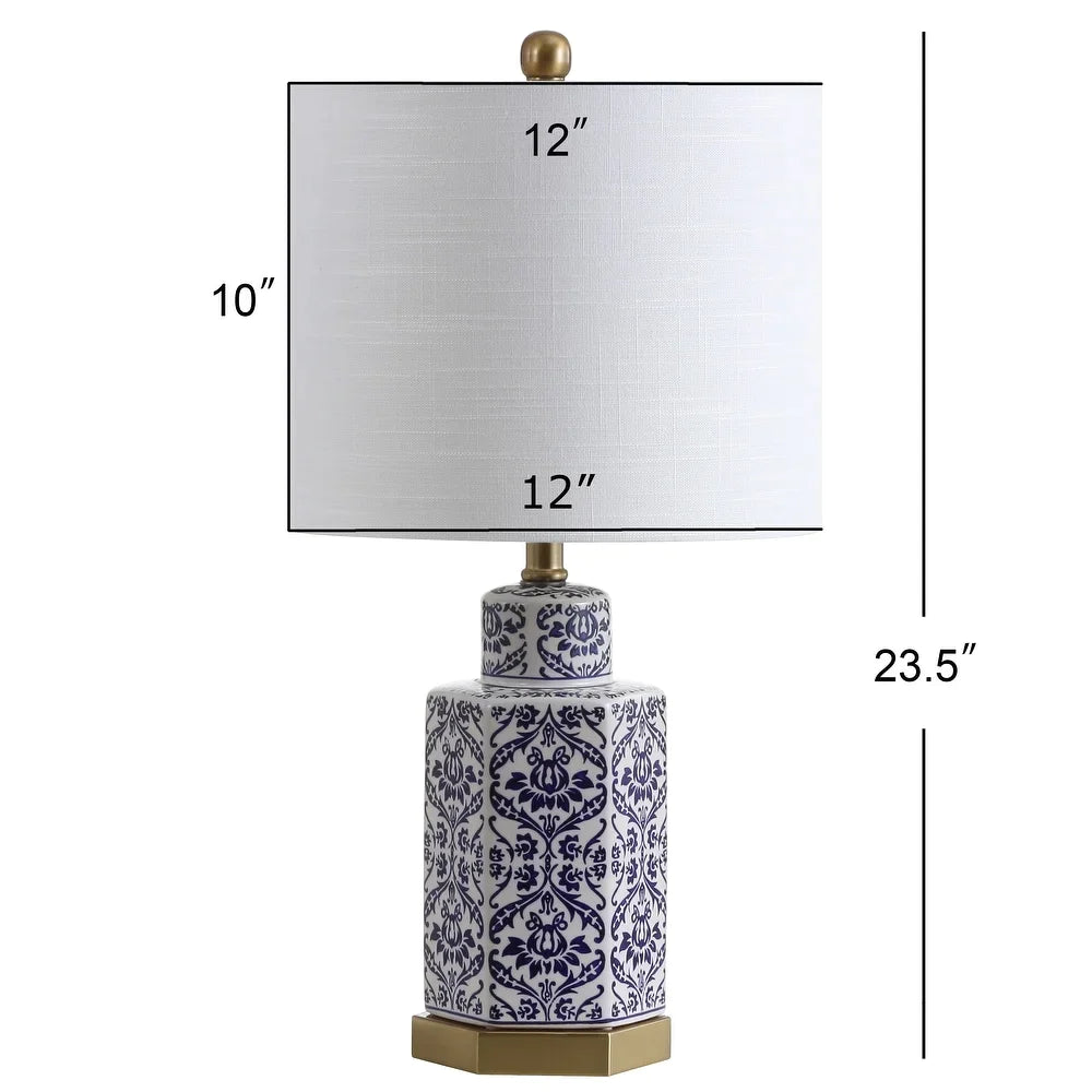 Gretchen 23.5" Ginger Jar Ceramic/Metal LED Table Lamp, Blue/White