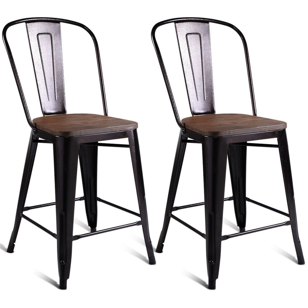 Gymax 2 PC Metal Wood Counter Stool Kitchen Dining Bar Chairs