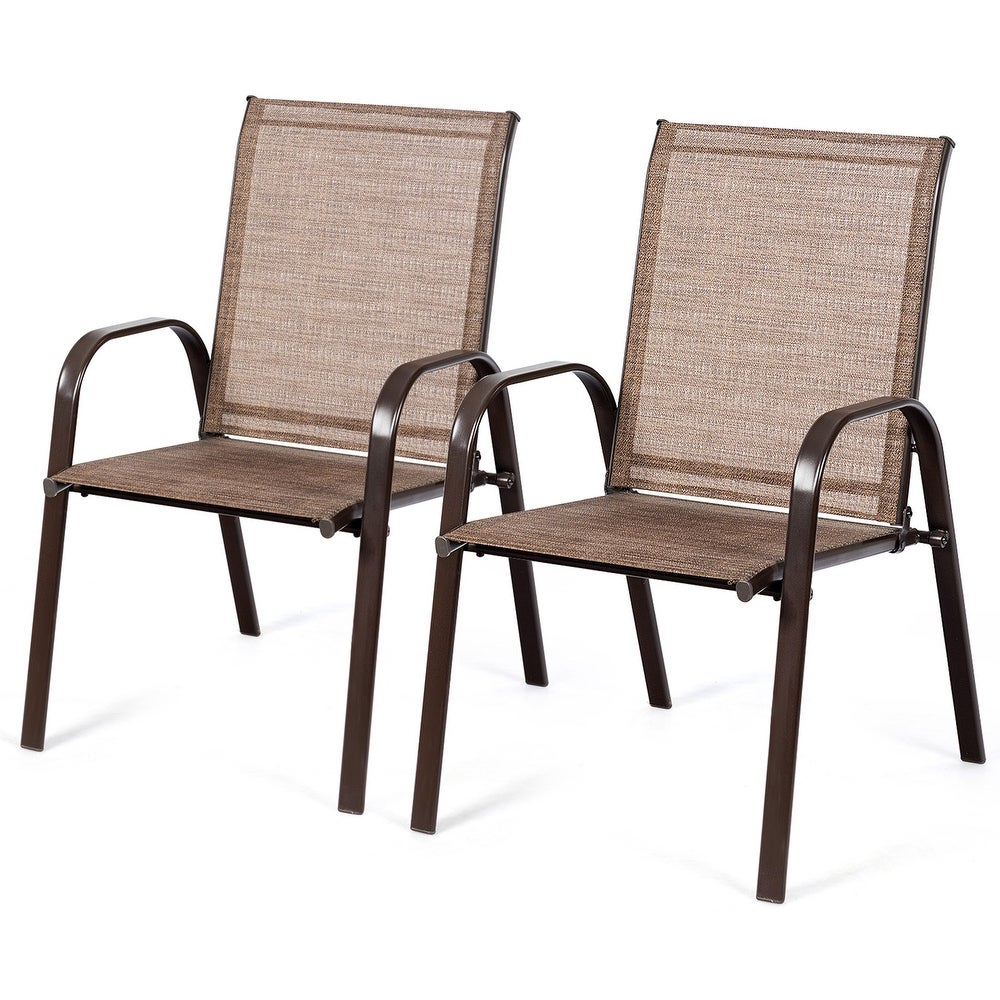 Gymax Set of 2 Patio Chairs Dining Chairs w/ Steel Frame Yard Outdoor - See Details