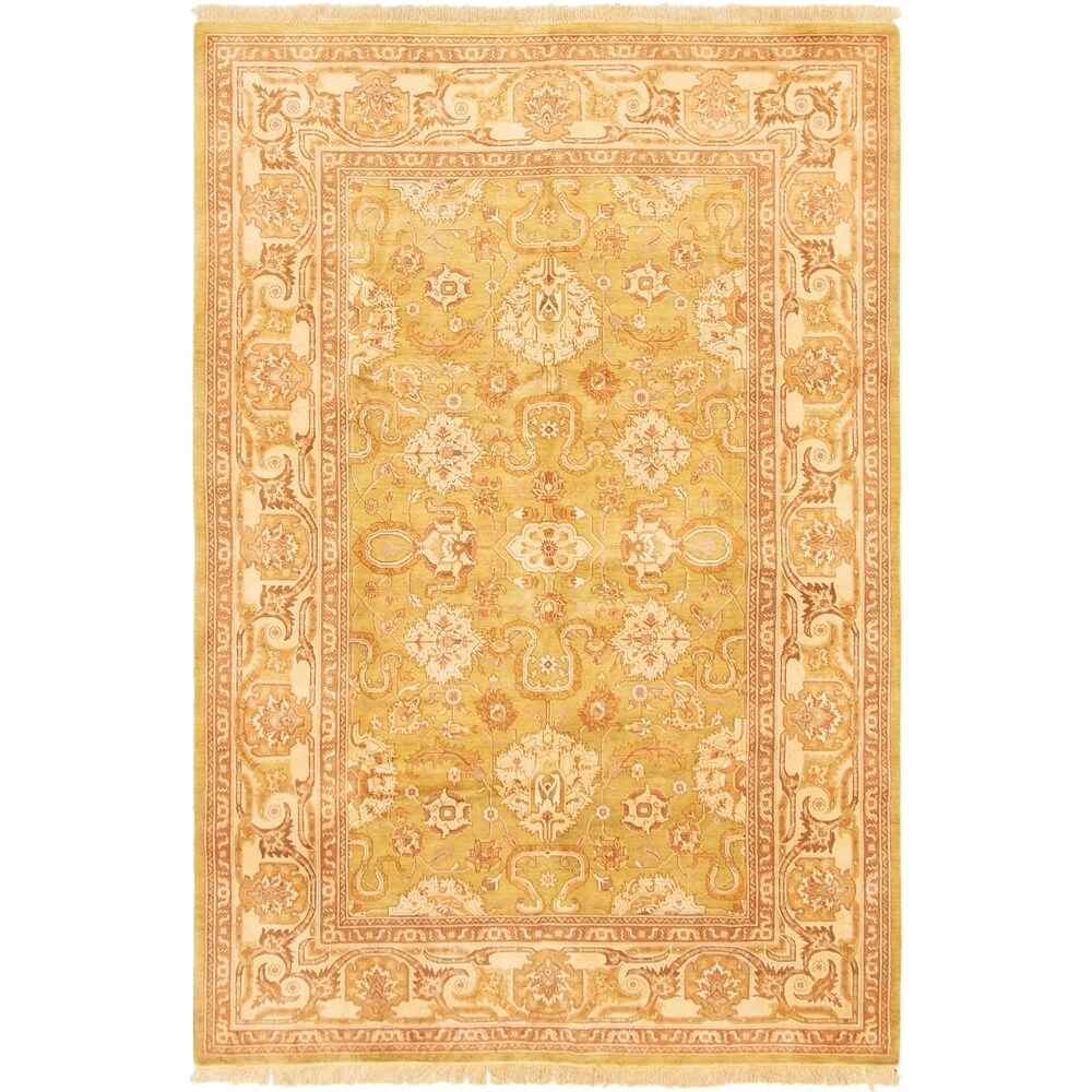 Hand-knotted Peshawar Oushak Olive Wool Soft Rug