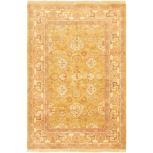 Hand-knotted Peshawar Oushak Olive Wool Soft Rug