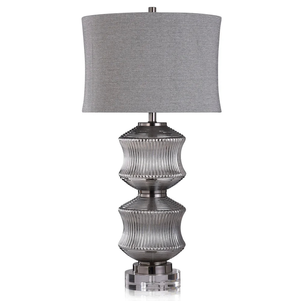 Harp & Finial Darby Smoke Table Lamp with Gray Linen Shade