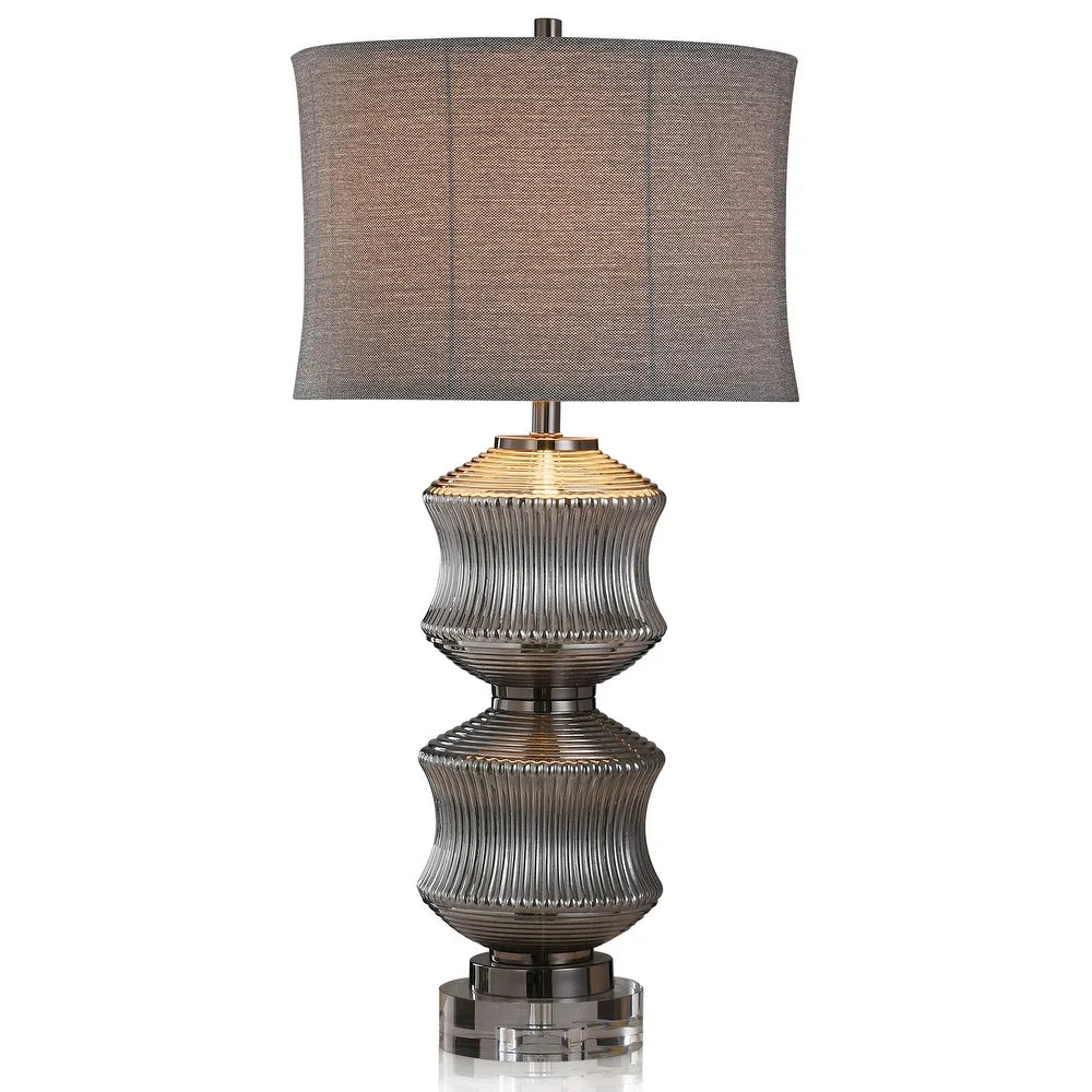 Harp & Finial Darby Smoke Table Lamp with Gray Linen Shade