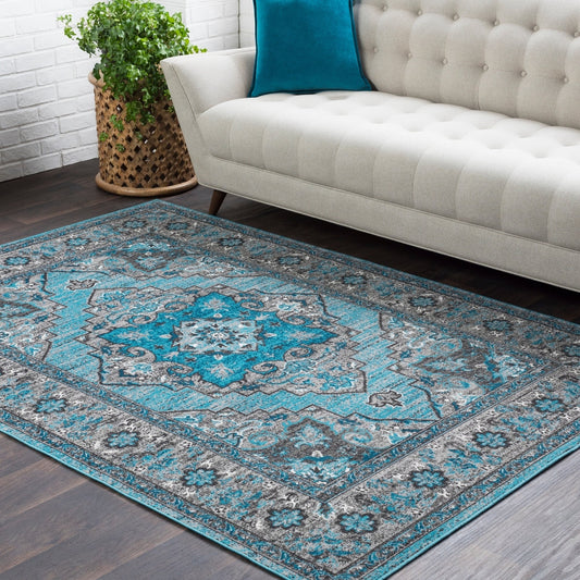 Traditional Medallion Blue Gray Area Rug