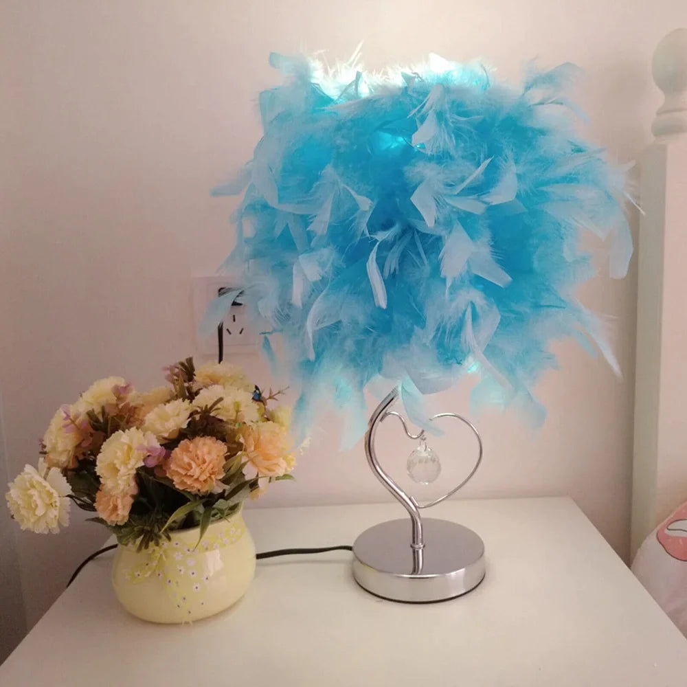 Blue Crystal Faux Feather Table Task Lamp - 9.8"