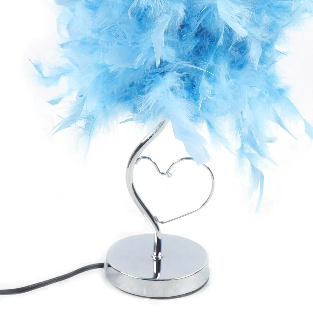 Blue Crystal Faux Feather Table Task Lamp - 9.8"