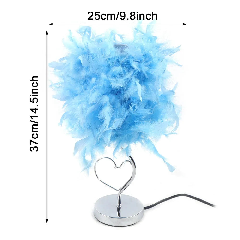 Blue Crystal Faux Feather Table Task Lamp - 9.8"