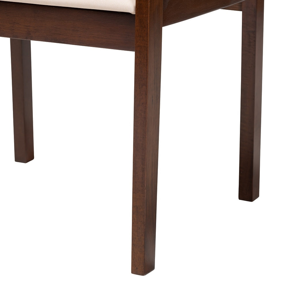 Helene Mid-Century Modern Cream Fabric and Dark Brown Finished Wood 2-Piece Dining Chair Set