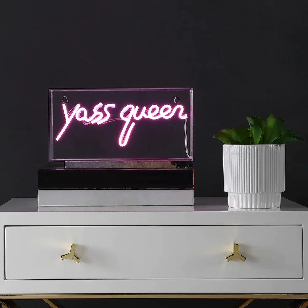 Hello Queen 11.8" Contemporary Glam Acrylic Box USB Operated LED Neon Light, Pink  1 Bulb