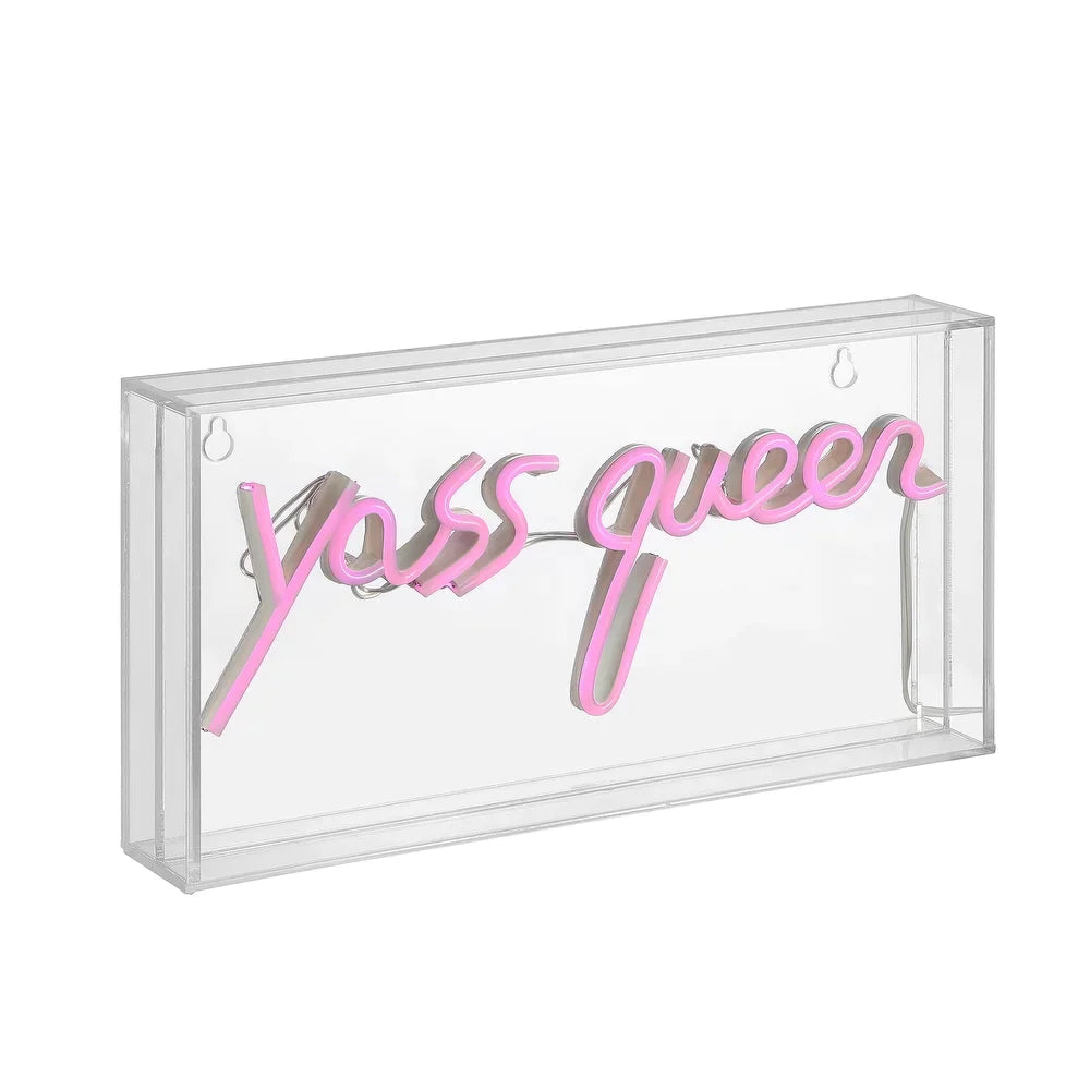 Hello Queen 11.8" Contemporary Glam Acrylic Box USB Operated LED Neon Light, Pink  1 Bulb
