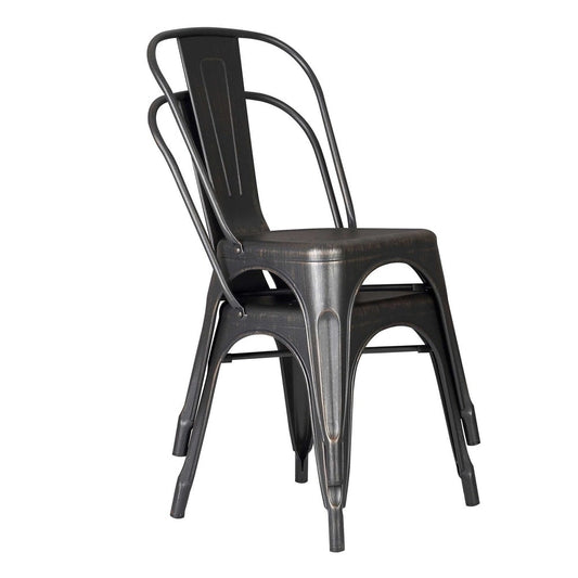 HomeRoots Furniture 18" Seat Height Distressed Black Metal Dining Chair with Back - Set of 2