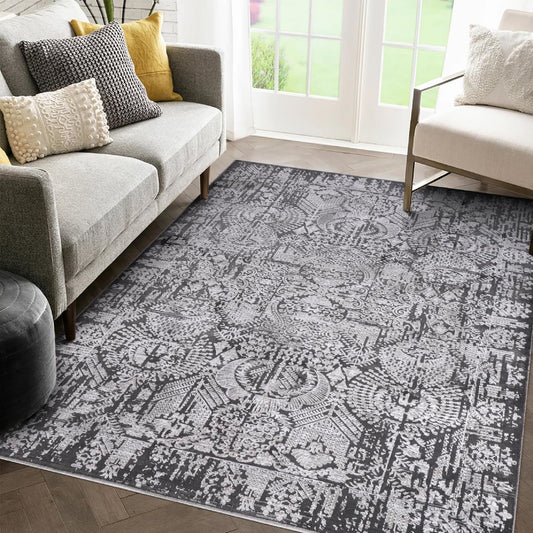 Hypnos Collection Dark Grey and Cream Abstract Soft Area Rug