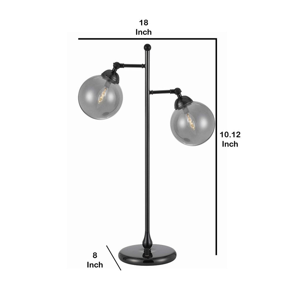 Industrial Metal Body Table Lamp with Two Glass Ball Shades, Black