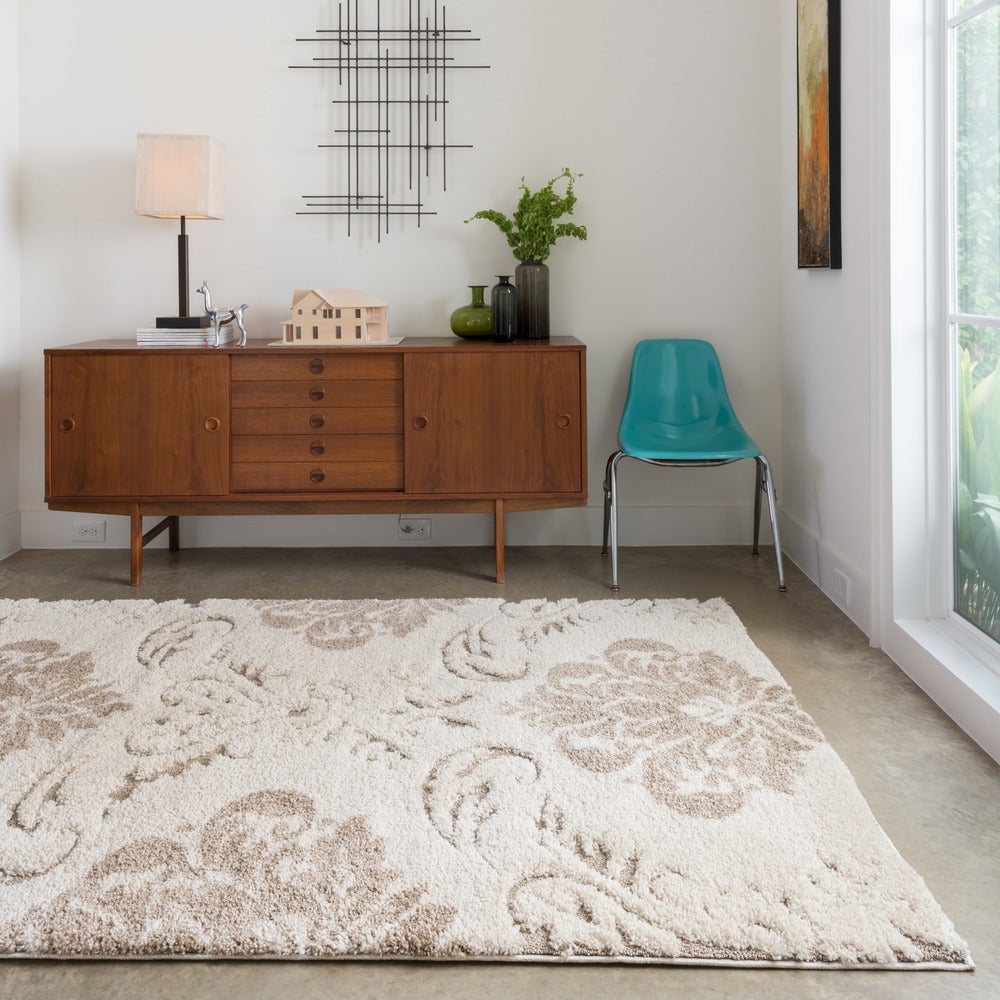 Julian Transitional Damask Shag Soft Area Rug