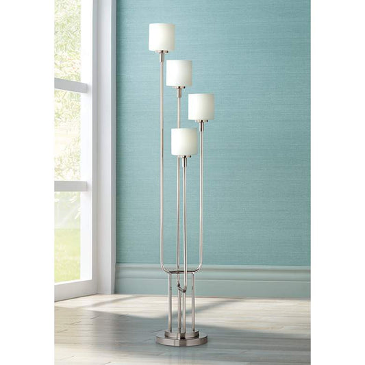 Possini Euro Sonya Brushed Nickel and Frosted Glass 4-Light Tree Floor Lamp