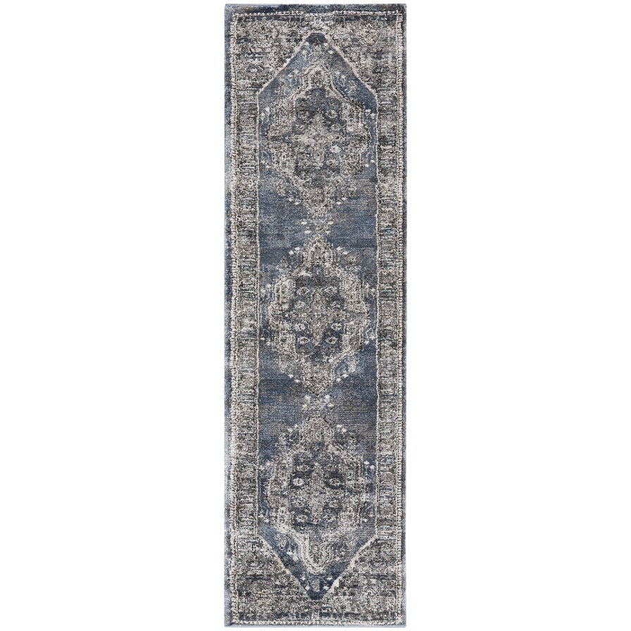 Meryl Streep Collection Blue Grey Formal Bordered Soft Area Rug