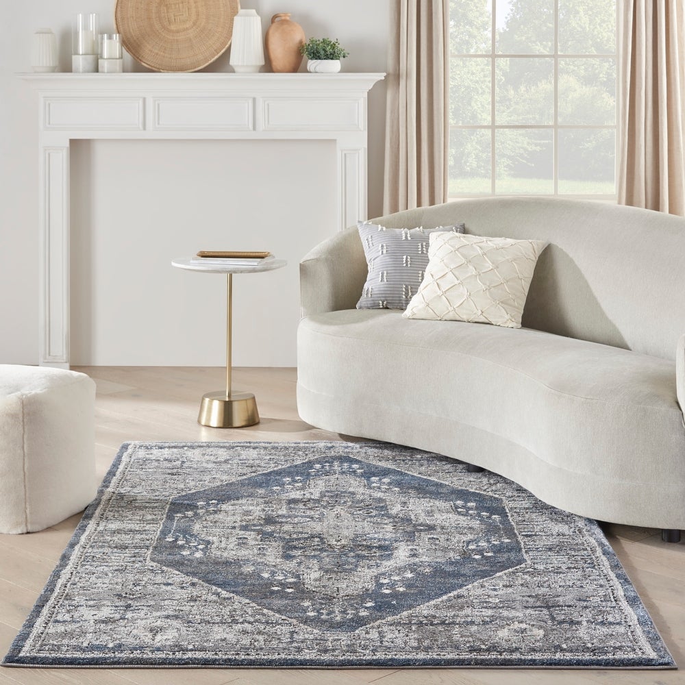 Meryl Streep Collection Blue Grey Formal Bordered Soft Area Rug