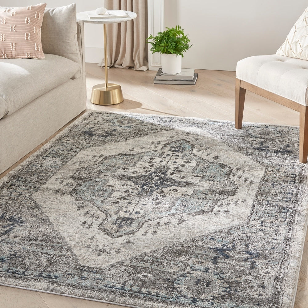 Meryl Streep Collection Blue Grey Formal Bordered Soft Area Rug