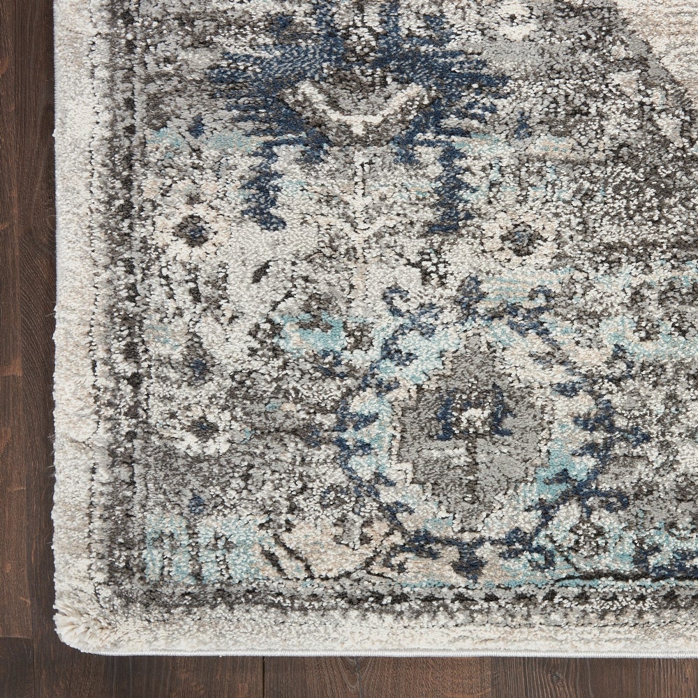 Meryl Streep Collection Blue Grey Formal Bordered Soft Area Rug