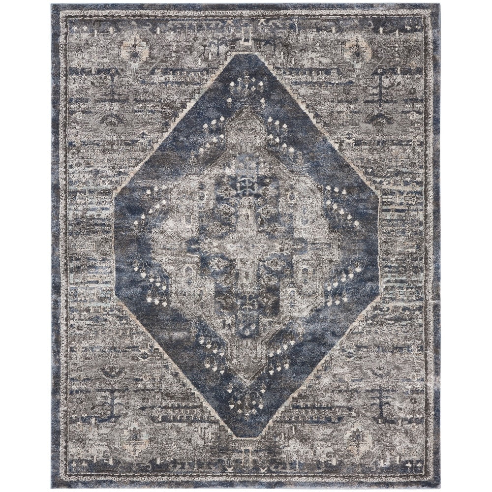 Meryl Streep Collection Blue Grey Formal Bordered Soft Area Rug