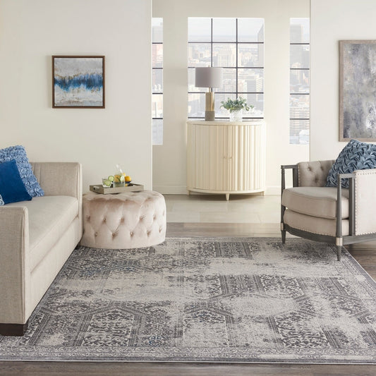 Classic Border Grey Ivory Soft Area Rug