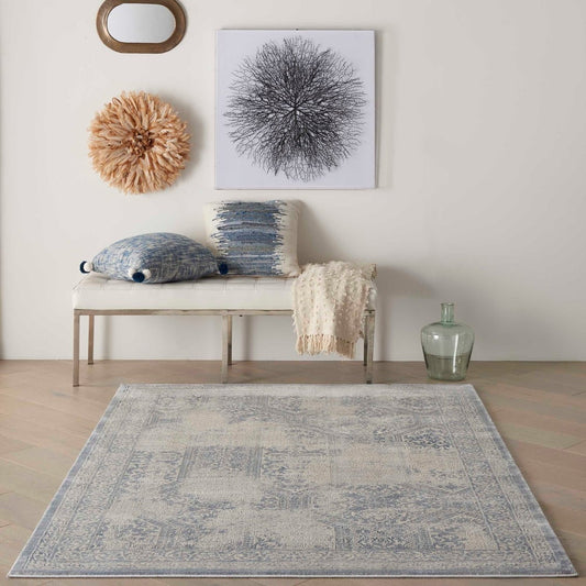 Alexandra Blue Ivory Distressed Soft Area Rug