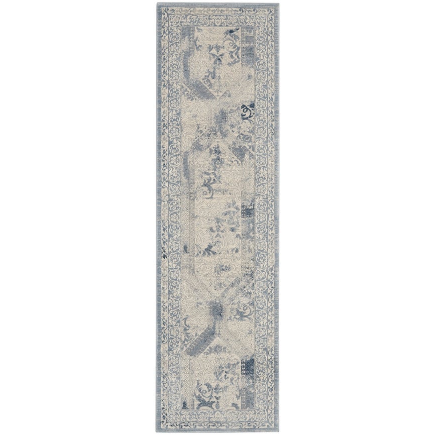 Alexandra Blue Ivory Distressed Soft Area Rug