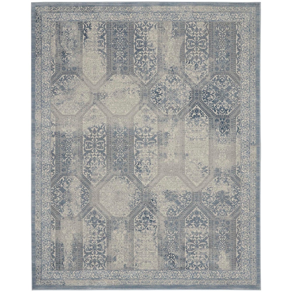 Alexandra Blue Ivory Distressed Soft Area Rug