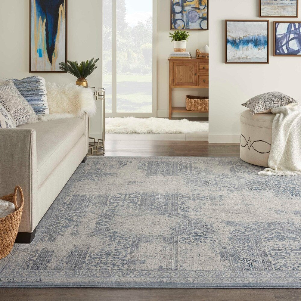 Alexandra Blue Ivory Distressed Soft Area Rug