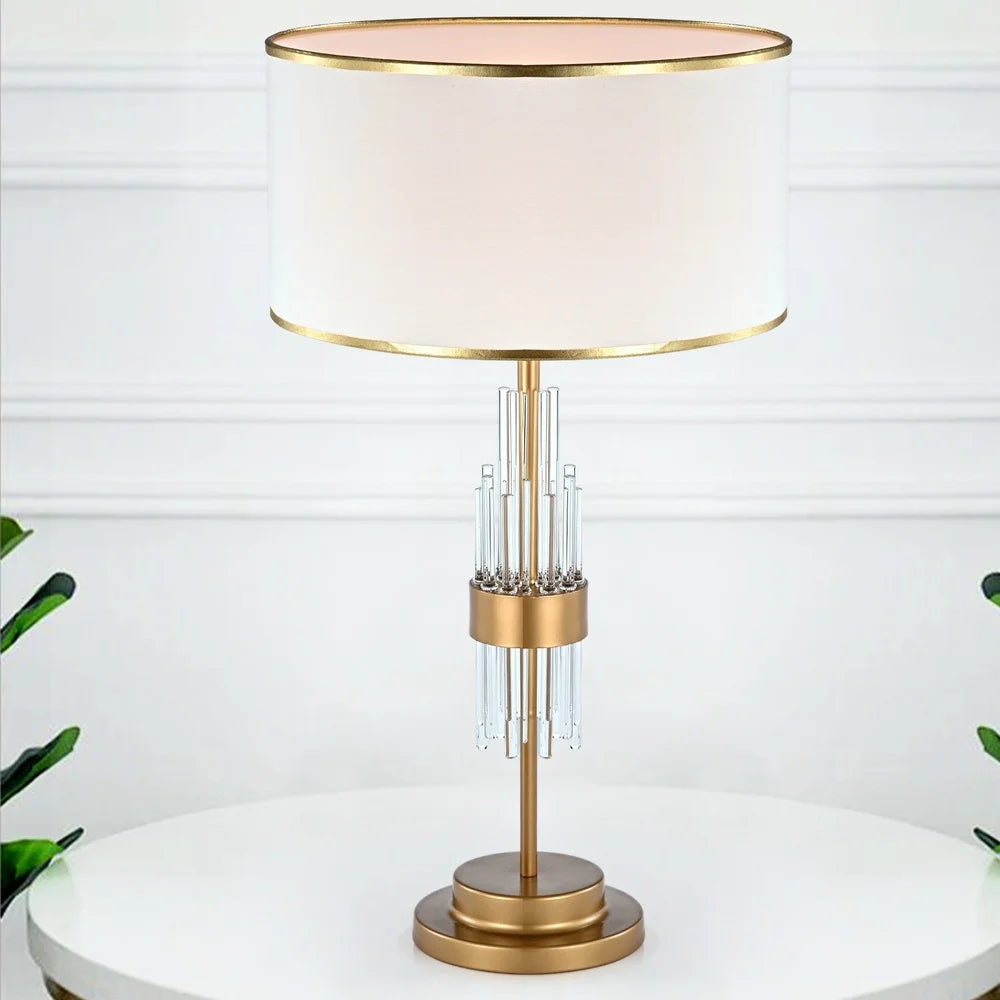 Katte Matte Gold 1-Light Fabric & Iron Drum Shade Table Lamp