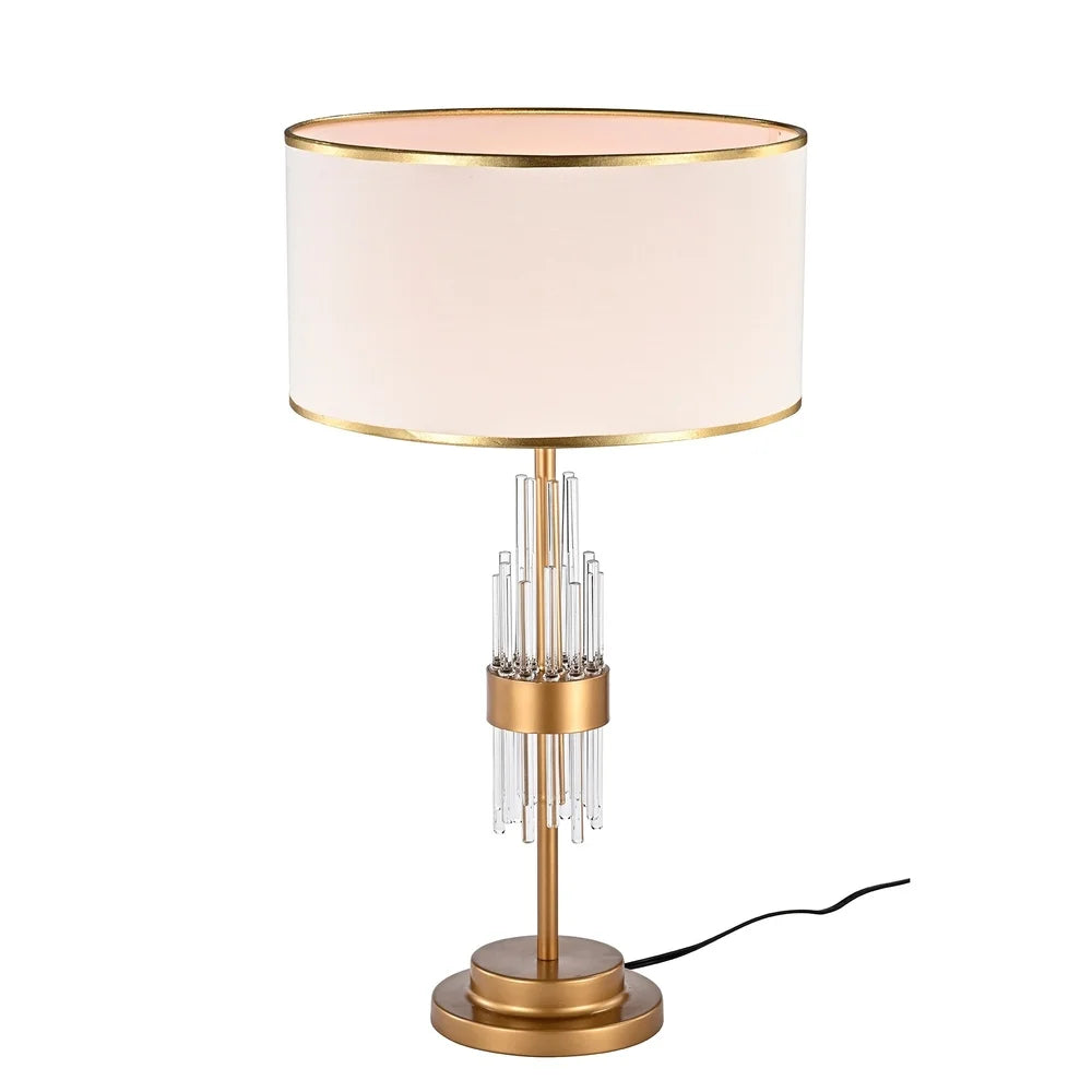 Katte Matte Gold 1-Light Fabric & Iron Drum Shade Table Lamp