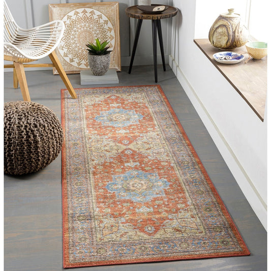 Burnt Orange Persian Machine Washable Area Soft Rug