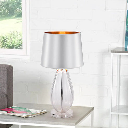 Keagan Chrome+Clear Crystal Base 1-Light Plastic Cone Shade Table Lamp