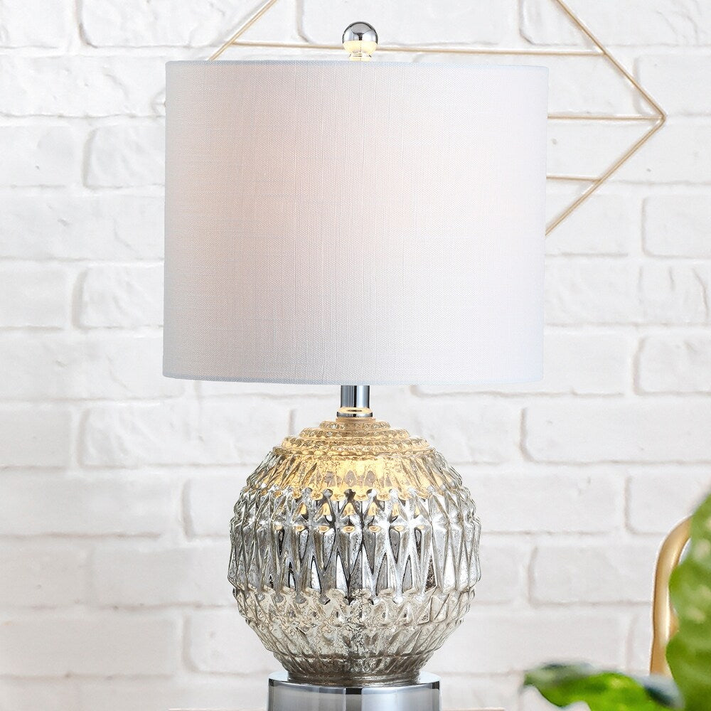 Krister 20.5" Glass/Metal LED Table Lamp, Silver/Ivory