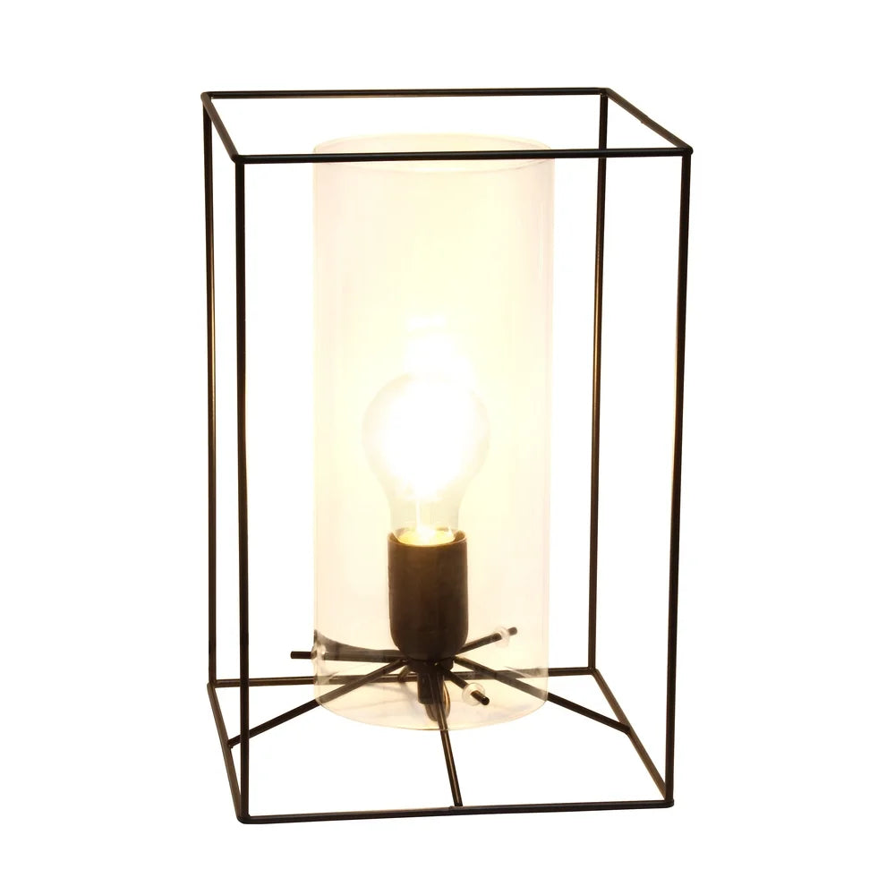 Lalia Home Framed Table Lamp with Smoked Cylinder Glass Shade, Large