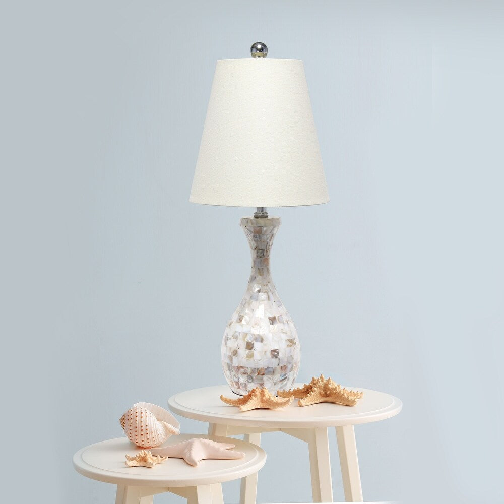 Lalia Home Malibu Curved Mosaic Seashell Table Lamp with Chrome Accents - 10(L)10(W)25(H)