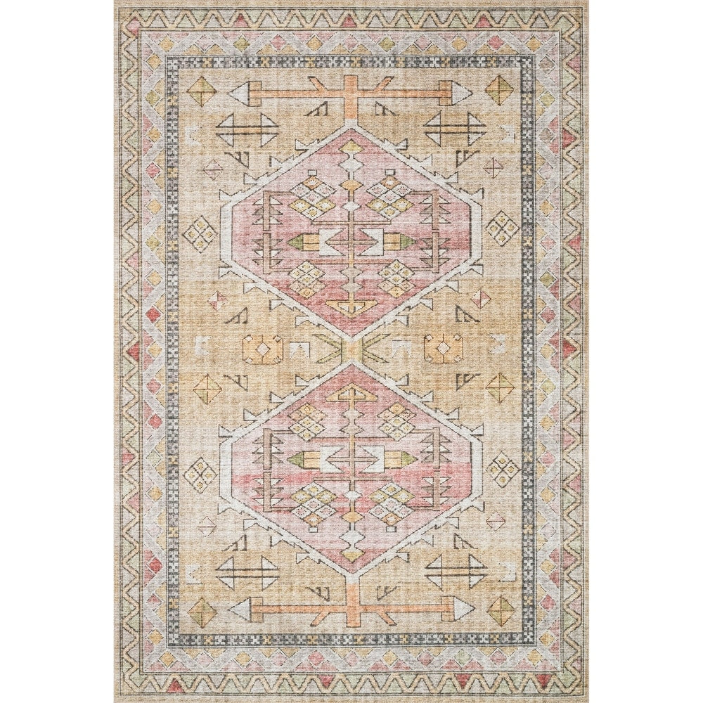 Leanne Aztec Distressed Printed Area Rug - Gold/Blush