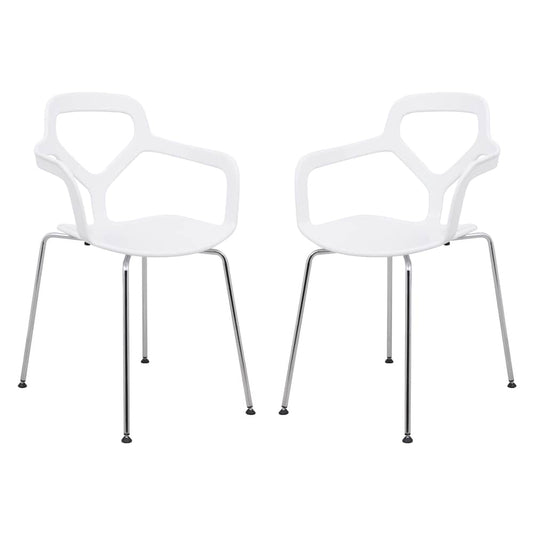 LeisureMod Carney White Dining Armchair W/ Chrome Legs Set of 2